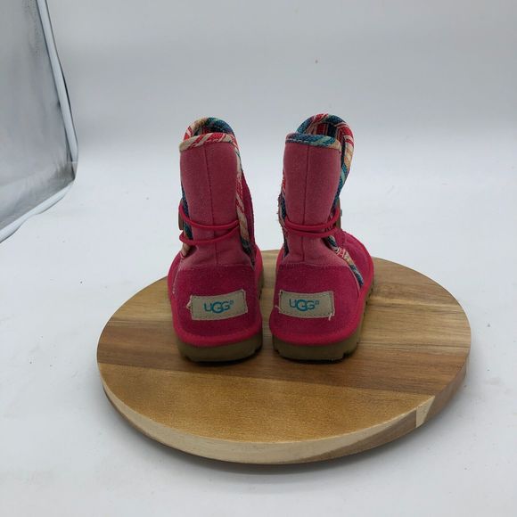 UGG Boots Shoes Girls 10 Pink Suede Winter Bootie Button Casual - Picture 3 of 9